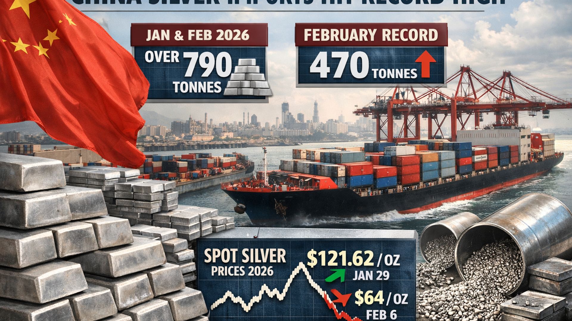 Nhập khẩu bạc Trung Quốc đạt kỷ lục gần 800 tấn trong 2 tháng đầu năm 2026
