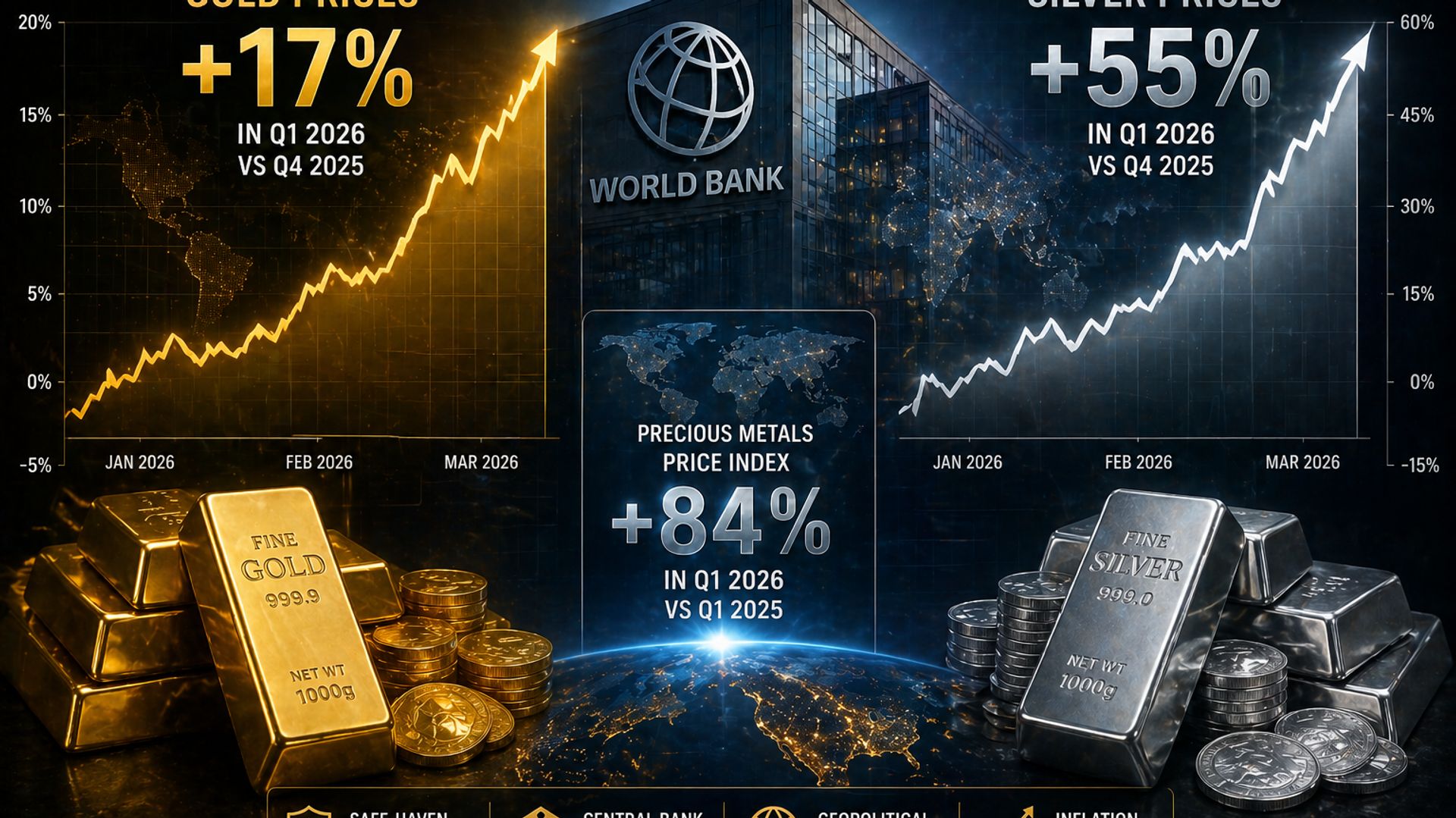 Giá vàng, giá bạc có thể chạm trần đến 2026 theo World Bank