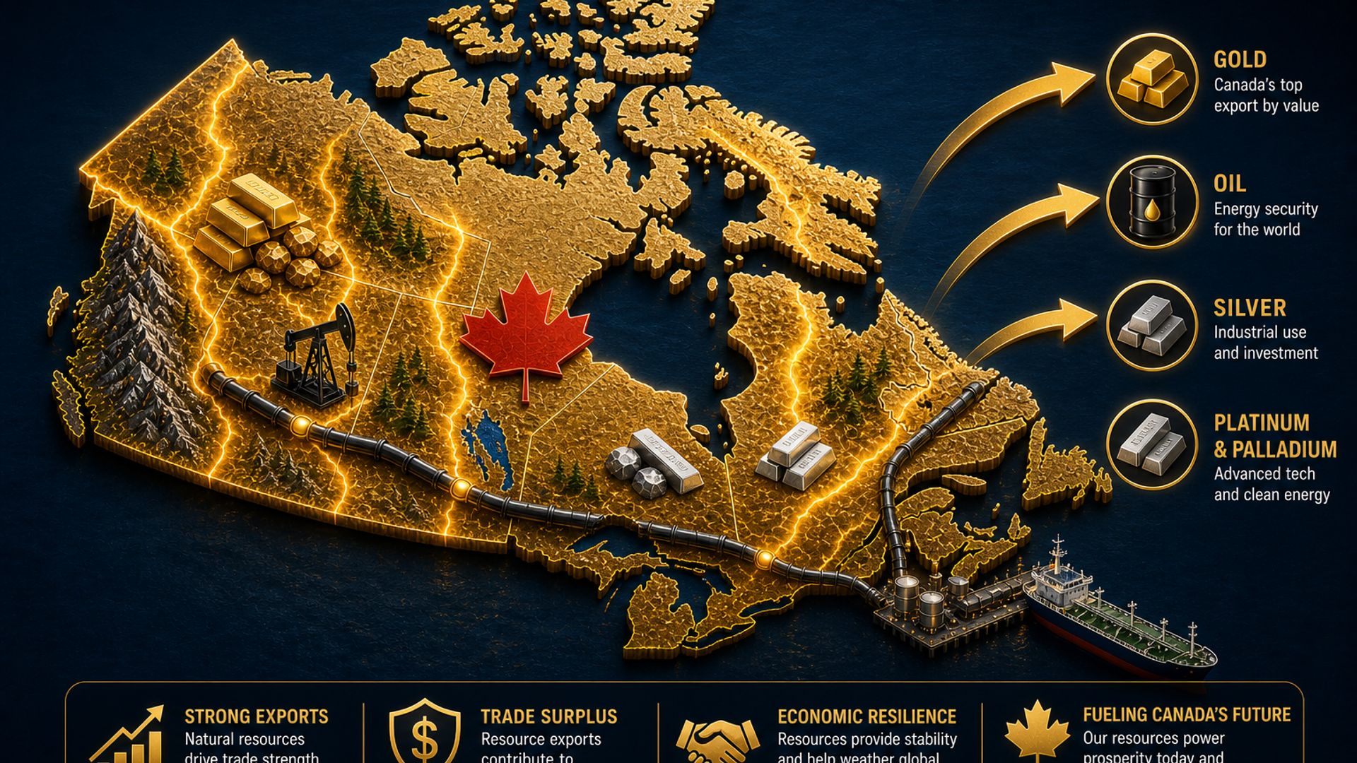 Giá vàng thế giới tăng mạnh giúp Canada đạt thặng dư thương mại đáng kể