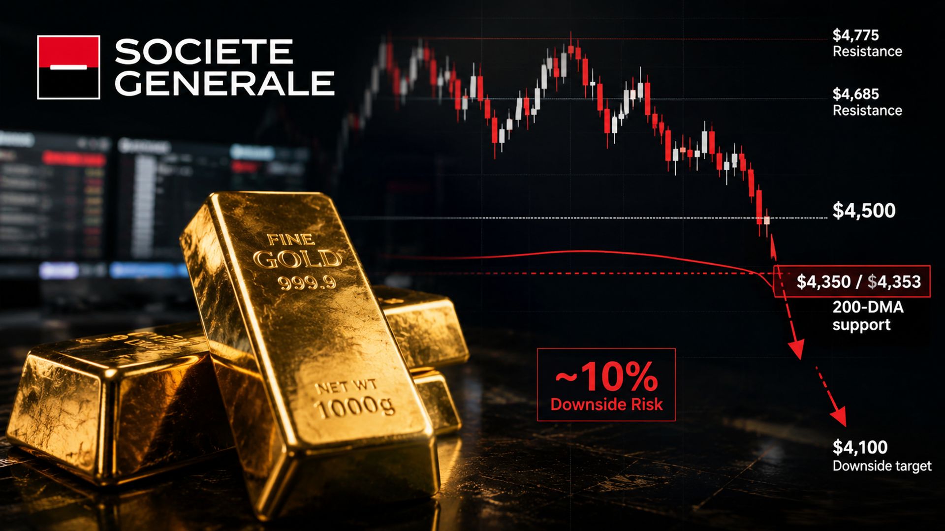 Giá vàng đối mặt rủi ro giảm sâu nếu phá vỡ hỗ trợ quan trọng 4.350 USD