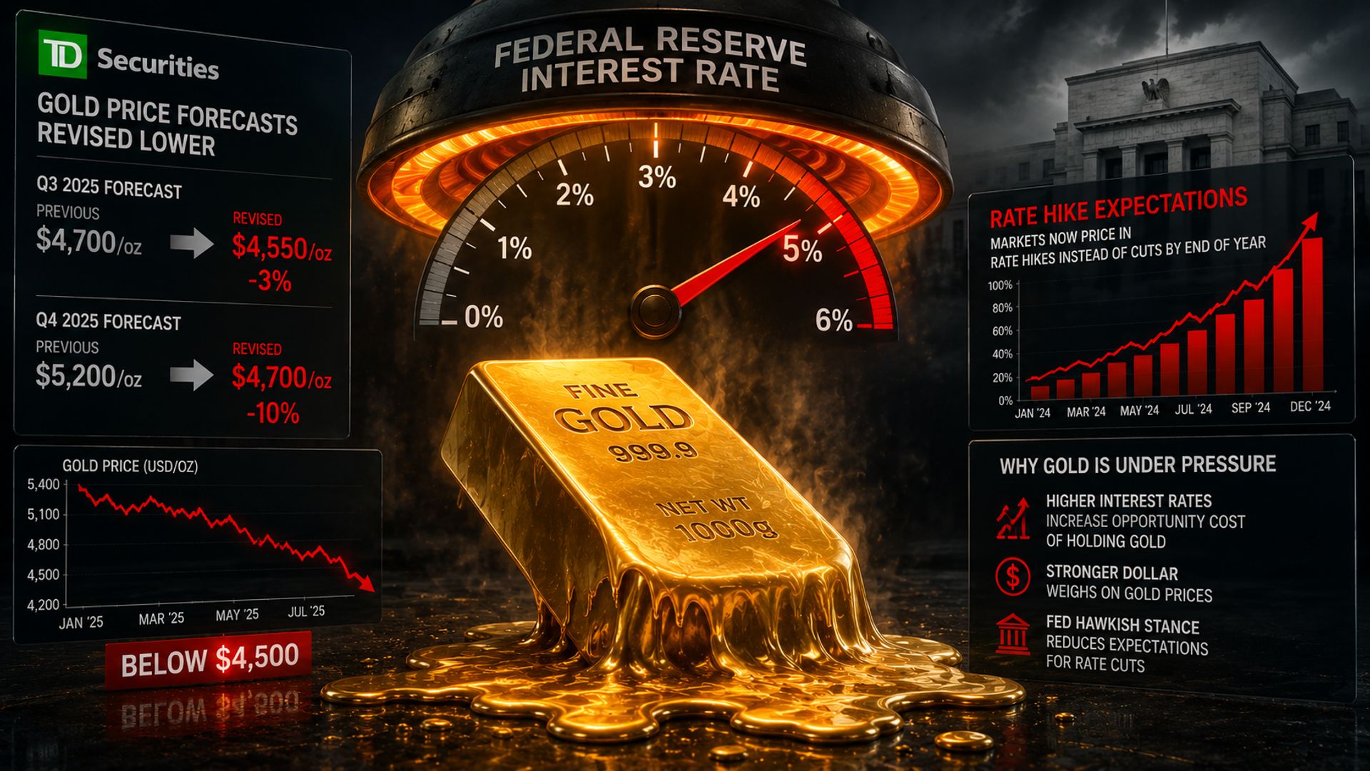TD Securities hạ dự báo giá vàng nửa cuối 2026 trước khả năng Fed tăng lãi suất