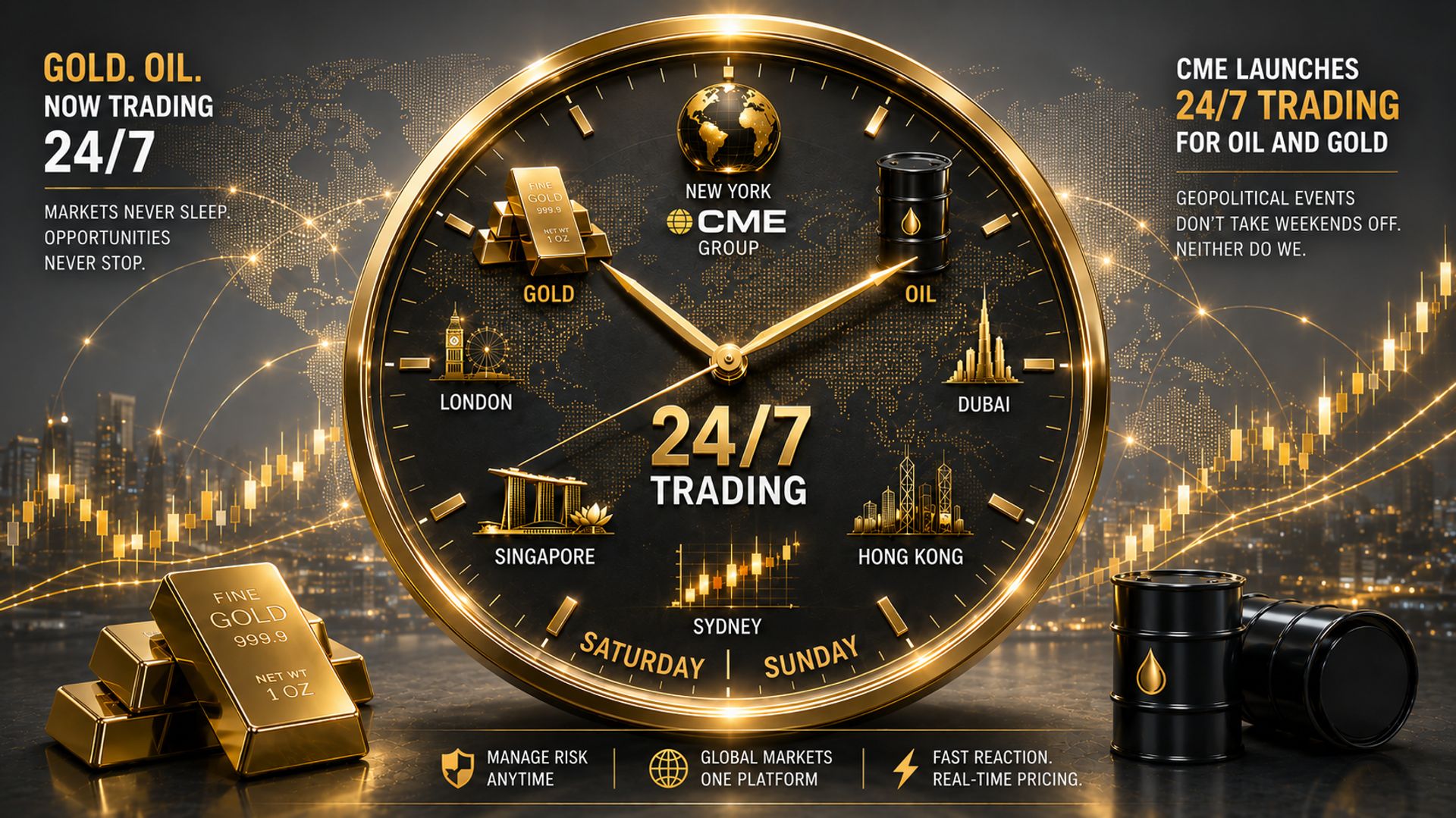 CME mở giao dịch vàng và dầu 24/7, tạo đà mới cho thị trường