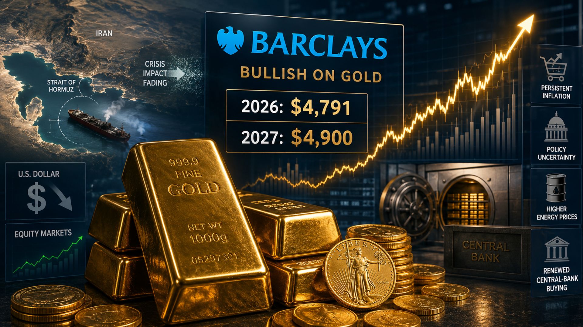 Barclays dự báo giá vàng tăng vọt lên gần 4.800 USD vào năm 2026