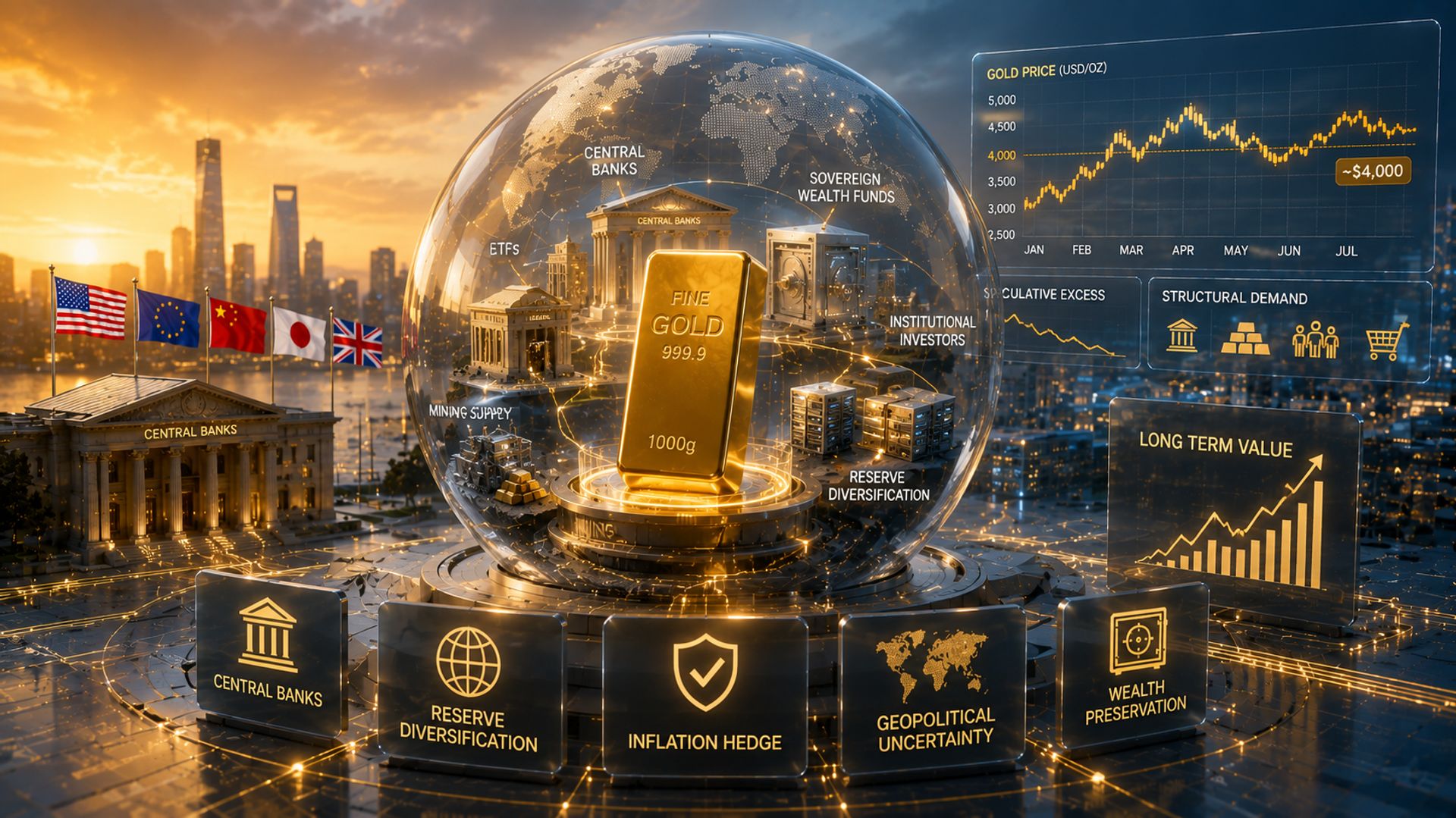 Vàng trở thành tài sản quan trọng trong tài chính toàn cầu dù giá dao động quanh 4.000 USD
