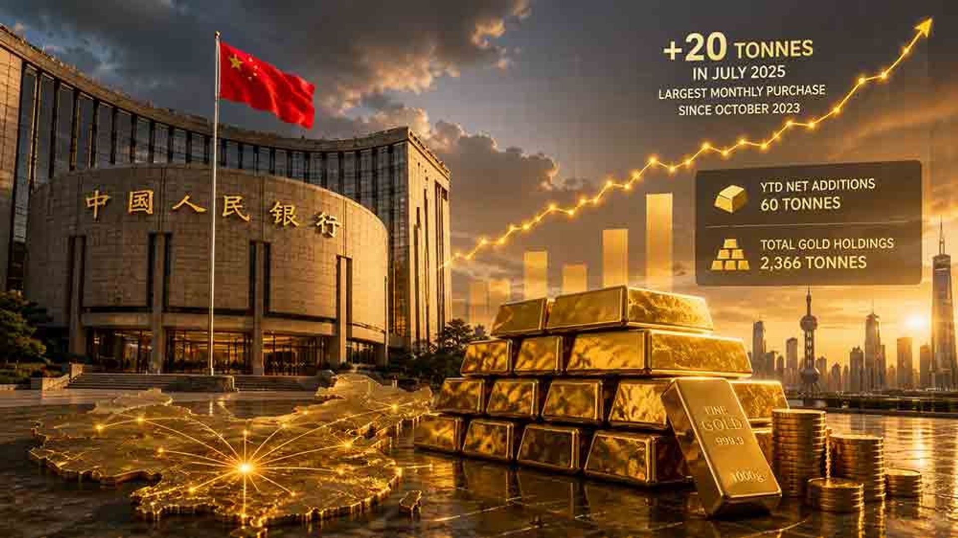 PBOC tăng mua vàng mạnh nhất tháng 7 nâng dự trữ vàng thế giới lên đỉnh mới
