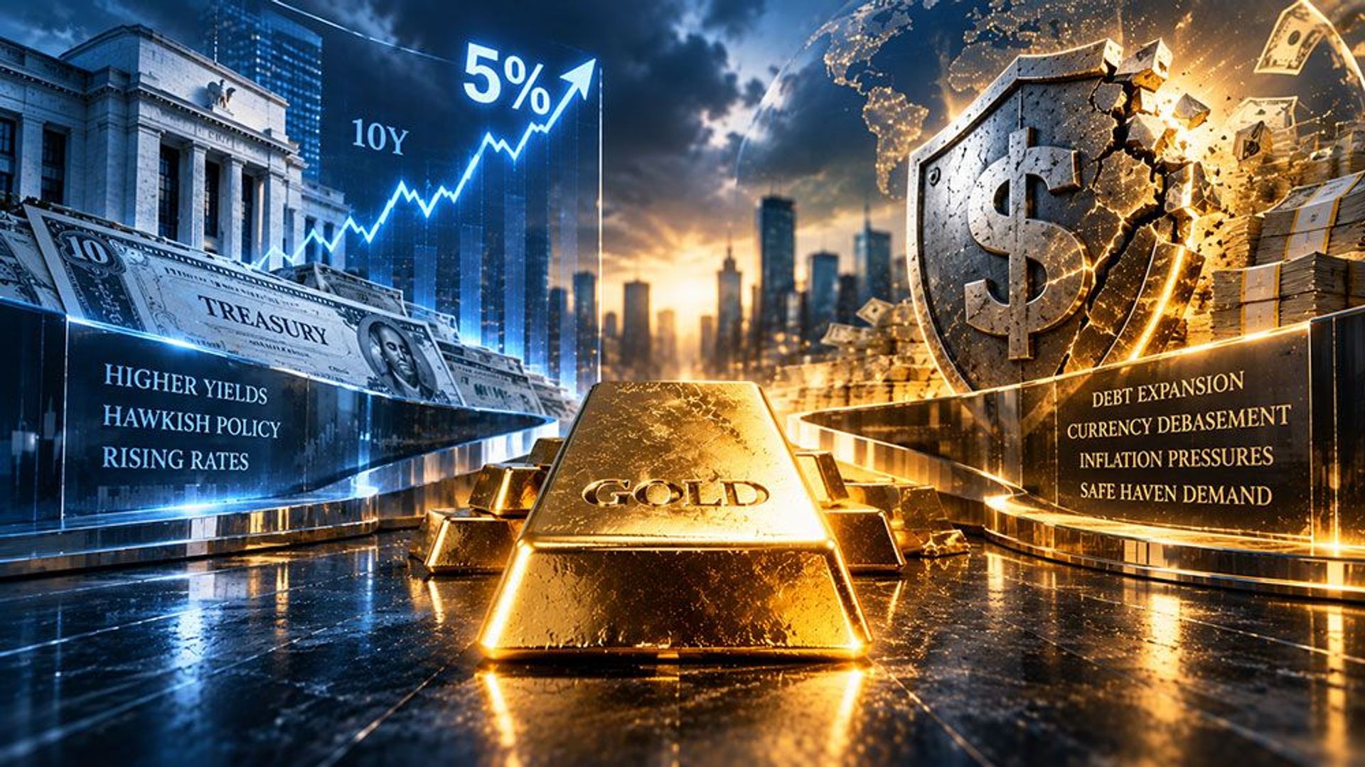 Giá vàng đối mặt áp lực lợi suất tăng gần 5% nhưng vẫn được hỗ trợ mạnh